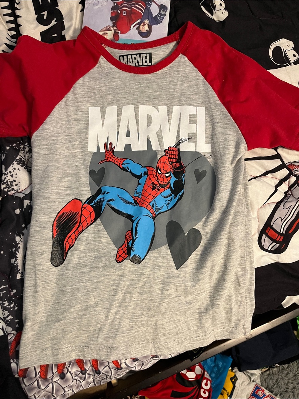 Marvel Spider-Man Raglan Tee in Red and Gray